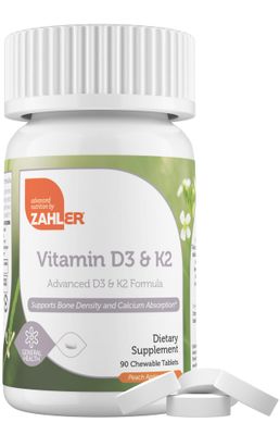Zahler - Vitamin D3 &amp; K2 Chewable Supplement (90 Count) - Certified Kosher K2 D3 Vitamin 5000 IU Delicious Chew Tablet - Vitamin D &amp; K2 for Calcium Absorption, Bone Density &amp; Immune Support