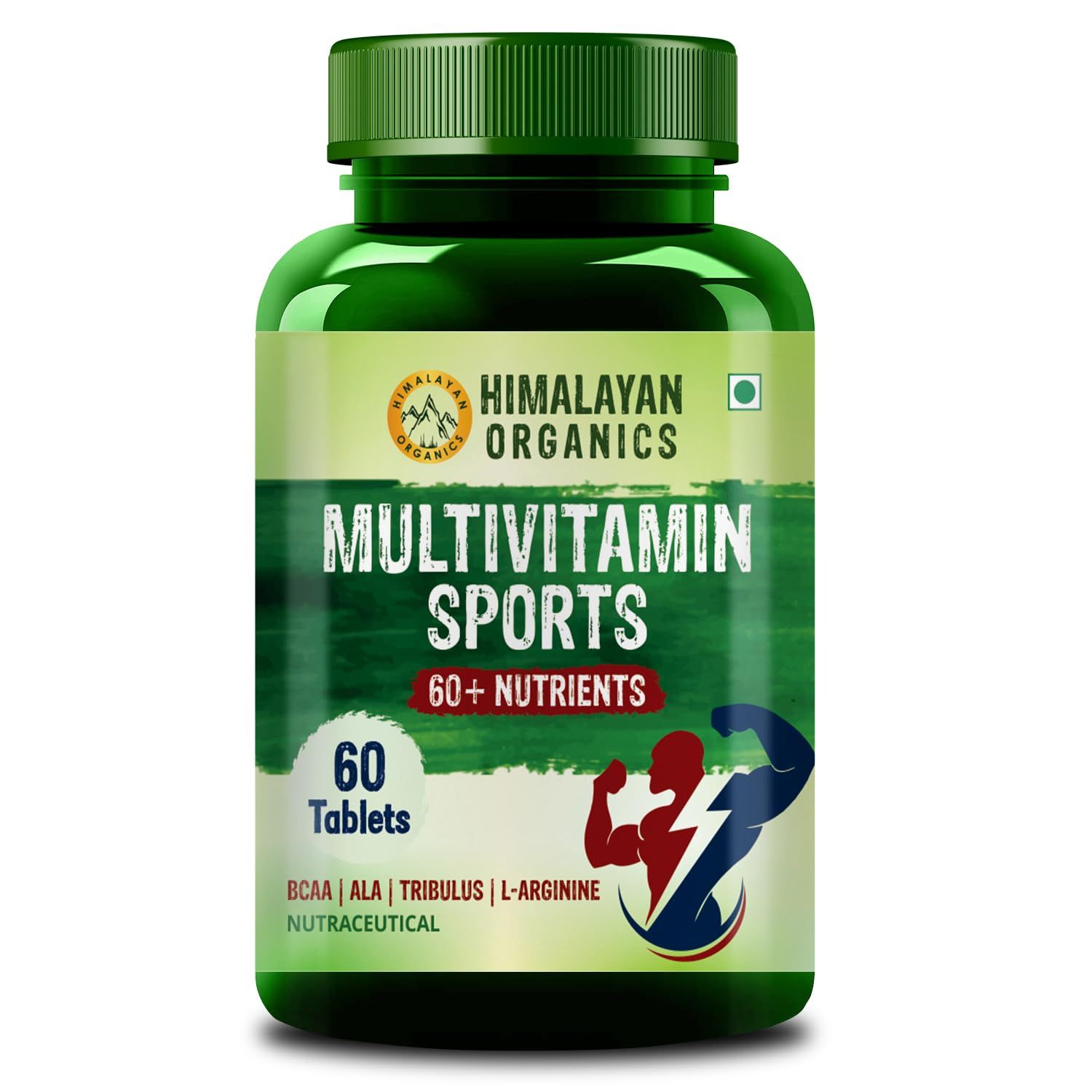 Himalayan Organics Organics Multivitamin Sports with 60+ Nutrients | Vitamin B1,B2,B3,B5,B6,B12,A,E,C,D,K,Biotin,Calcium,Zinc | Good for Brain, Eye, Muscle &amp; Joint Care - 60 Veg Tablets