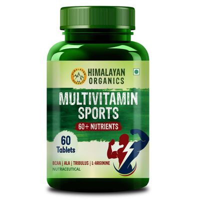 Himalayan Organics Organics Multivitamin Sports with 60+ Nutrients | Vitamin B1,B2,B3,B5,B6,B12,A,E,C,D,K,Biotin,Calcium,Zinc | Good for Brain, Eye, Muscle &amp; Joint Care - 60 Veg Tablets