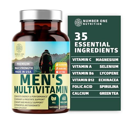 Number One Nutrition Premium Men's Daily Multivitamin Multimineral Supplement [Gluten Free, Non-GMO], Vitamins A C E D B1 B2 B3 B5 B6 B12, Magnesium, Biotin, Sprulina, and Zinc, 60 Veg Caps