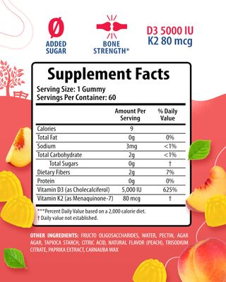 SUNNY SAM Sugar-Free Vitamin D3 K2 Gummies 5000 IU - Immune &amp; Bone Support Gummies - Vitamin D Gummy Supplement for Adults - High-Absorption, Vegan, Halal, Gluten-Free Chewable Vitamins
