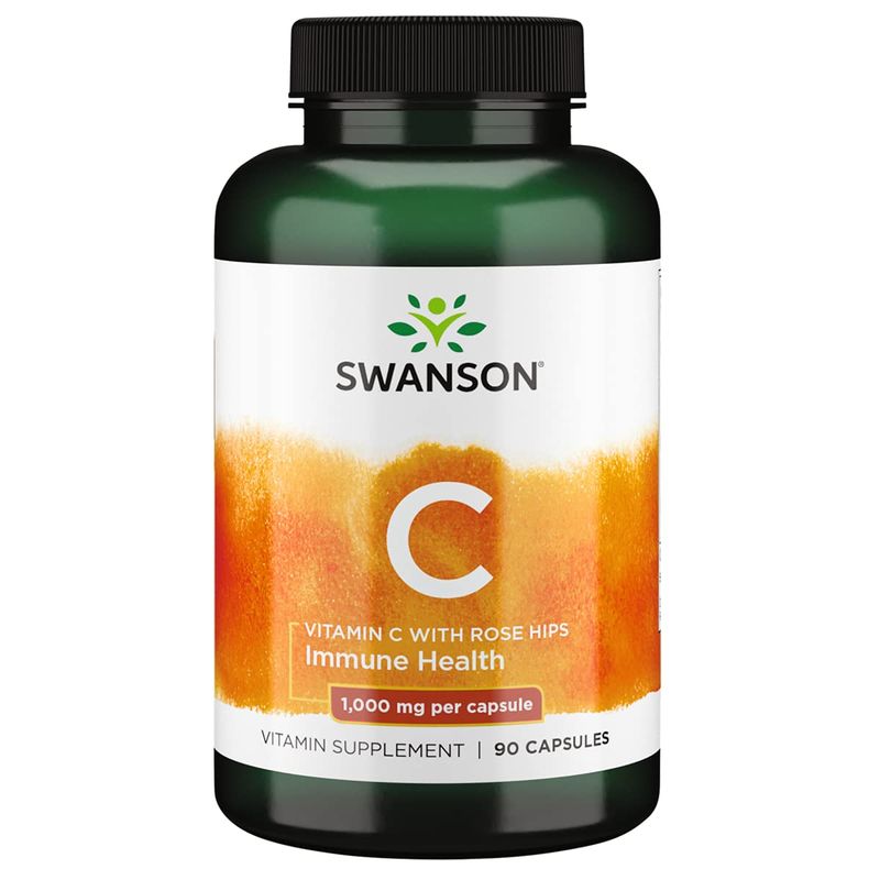 Swanson Vitamin C w/Rose HIPS - Herbal Supplement Promoting Skin Health, Heart Health &amp; Immune System Support - Natural Formula Promoting Protection &amp; Wellness - (90 Capsules, 1000mg Each)