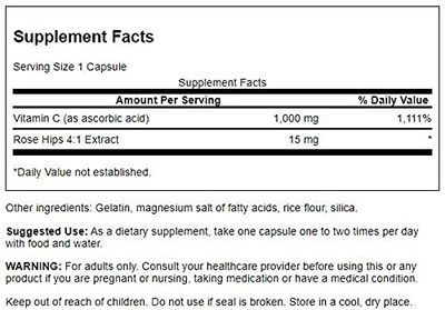 Swanson Vitamin C w/Rose HIPS - Herbal Supplement Promoting Skin Health, Heart Health &amp; Immune System Support - Natural Formula Promoting Protection &amp; Wellness - (90 Capsules, 1000mg Each)