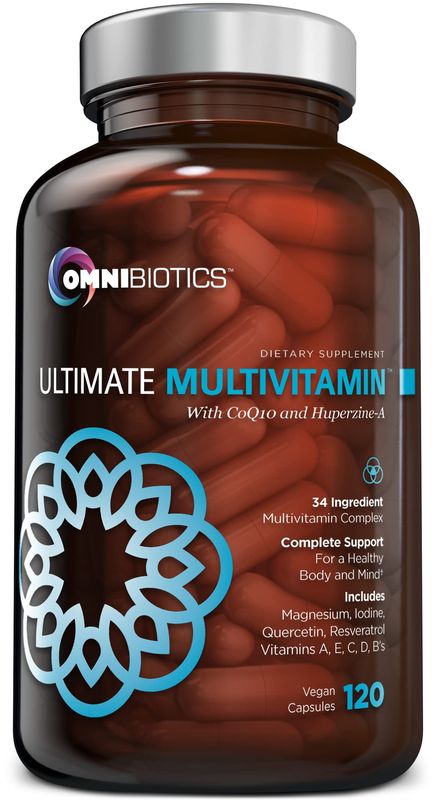 OmniBiotics Ultimate Daily Multivitamin for Women &amp; Men - 120 Vegan Capsules - Includes 34 Essential Ingredients Like Vitamin A, C, D &amp; E, Vitamin B12, B6, Biotin, &amp; Zinc - Multivitamins Supplement