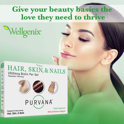 Wellgenix Purvana Hair, Skin, and Nails Vitamin - Softgels for High Absorption - Double Strength 2500mcg Biotin, VIT A &amp; B (30 Count) (Pack of 2)