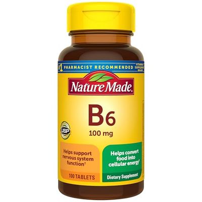 Nature Made Vitamin B6 100 mg, B6 Vitamins for Energy Metabolism Support, 100 Tablets, 100 Day Supply