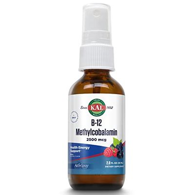 KAL Vitamin B12 Methylcobalamin ActivSpray 2500mcg, Healthy Energy, Metabolism, Nerve &amp; Red Blood Cell Support,* Fast-Acting Liquid B12, Maximum Absorption, Natural Berry Flavor, 80 Servings, 2 fl oz
