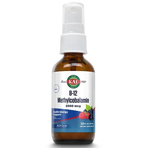 KAL Vitamin B12 Methylcobalamin ActivSpray 2500mcg, Healthy Energy, Metabolism, Nerve &amp; Red Blood Cell Support,* Fast-Acting Liquid B12, Maximum Absorption, Natural Berry Flavor, 80 Servings, 2 fl oz