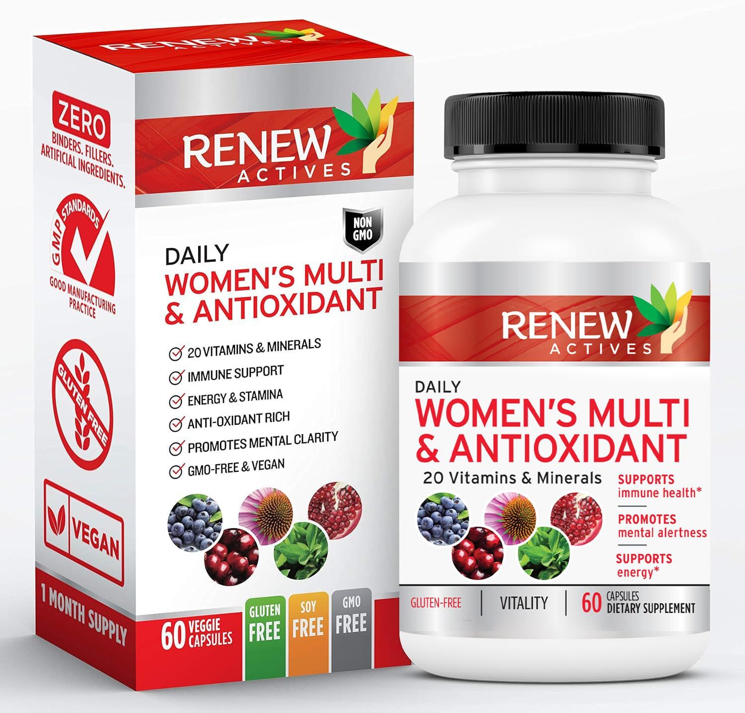 Renew Actives Women&#39;s Multi-Vitamin &amp; Antioxidant: Daily Health Supplement - 22 Vitamins &amp; Minerals for Energy and Mental Alertness - 60 Capsules