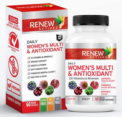 Renew Actives Women&#39;s Multi-Vitamin &amp; Antioxidant: Daily Health Supplement - 22 Vitamins &amp; Minerals for Energy and Mental Alertness - 60 Capsules