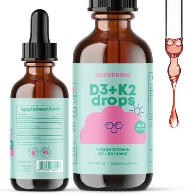 JoySpring Vitamin D3 Kids Drops with Vitamin K2 |360 Servings (2 fl oz)| Vitamin D Toddler Liquid Supplement | Children&#39;s Vitamin D Calcium Absorption &amp; Joint Health Support | Vitamin D Kids Ages 3-18
