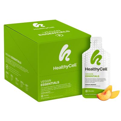 Healthycell Vegan Essentials - Liquid Multivitamin Supplement for Brain, Heart, Immunity, Energy, Skin and Hair Support - Vegan Multivitamin for Women &amp; Men - Maximum Absorption - 30 Gel Packs