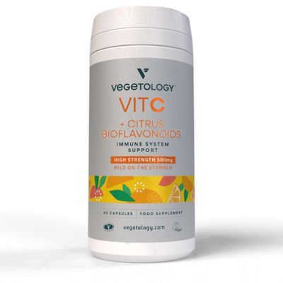 VEGETOLOGY Vegan Vitamin C Supplements - VIT C + Citrus Bioflavonoids - Vitamins and Health Supplements - Daily Supplements (60 Capsules) - Vitamin C 500mg Capsules - Antioxidants Supplement