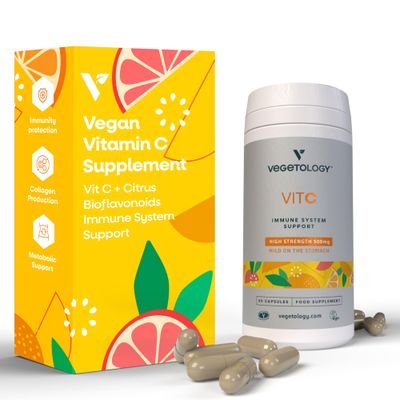 VEGETOLOGY Vegan Vitamin C Supplements - VIT C + Citrus Bioflavonoids - Vitamins and Health Supplements - Daily Supplements (60 Capsules) - Vitamin C 500mg Capsules - Antioxidants Supplement