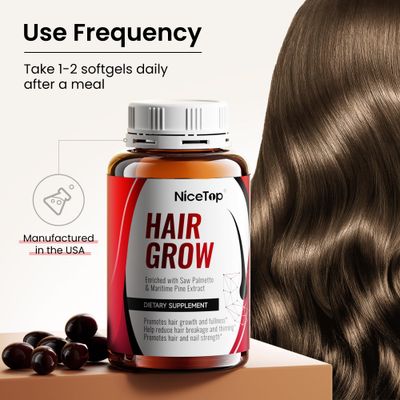 NiceTop Hair Growth Supplement, Hair Care Support for Strength, Thickness Growth, with Biotin, Vitamin A, C, E, Zinc, 60 Capsules