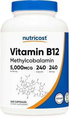 Nutricost Vitamin B12 (Methylcobalamin) 5000mcg, 240 Capsules - Vegetarian Caps, Non-GMO, Gluten Free B12 Supplement