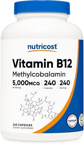 Nutricost Vitamin B12 (Methylcobalamin) 5000mcg, 240 Capsules - Vegetarian Caps, Non-GMO, Gluten Free B12 Supplement