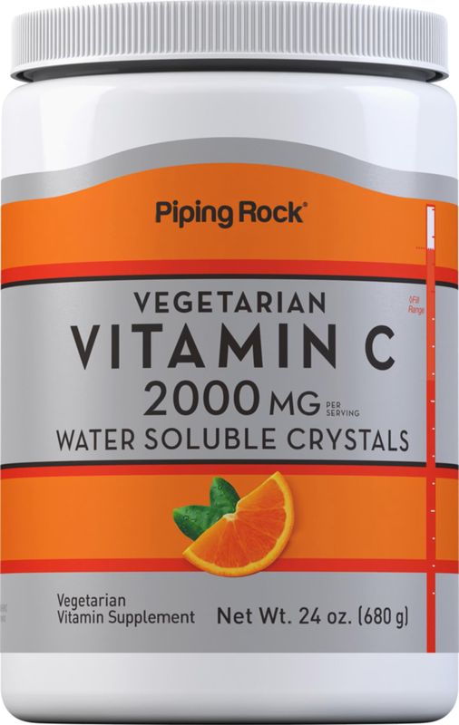 Piping Rock Vitamin C Powder Supplement | 2000 mg | 24oz | Water Soluble Crystals | Vegetarian, Non-GMO, Gluten Free