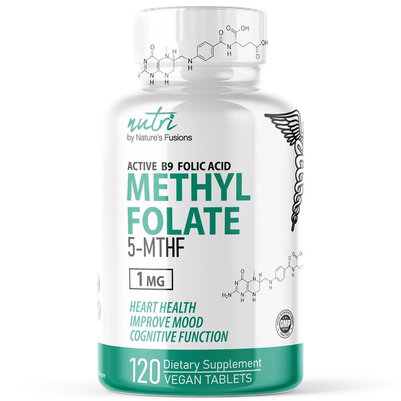 Nutri 5-MTHF L Methylfolate 1MG - 4 Month Supply, 120 Vegan Tablets - Methylated Folate Supplement - Cognitive Function, Heart Health, Prenatal Support - Methylated Folic Acid, MTHFR Supplement