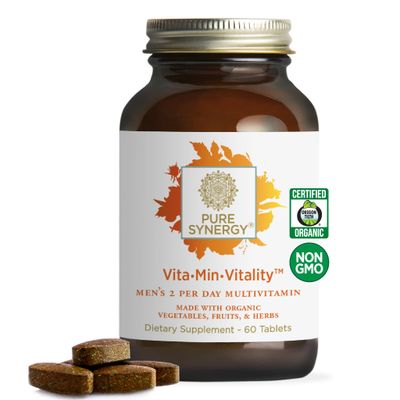 PURE SYNERGY VitaMinVitality | Natural Multivitamin for Men | Mens Daily Multivitamin Made with Organic Whole Foods | for Energy, Stress, and Immune Support (60 Tablets)