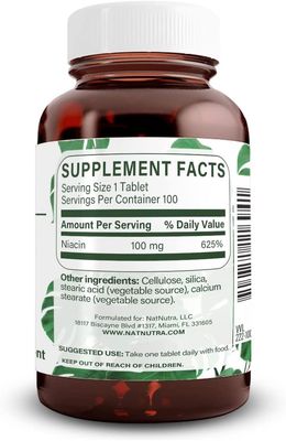 Natural Nutra Niacin Supplement for Energy, Help Maintain Body Fats, Improve Digestion, Promotes Skin Health, Boost Energy and Brain Function, Non-GMO, Gluten-Free, 100 mg, 100 Tablets (Pack of 2)