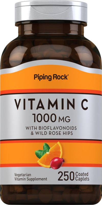 Piping Rock Vitamin C 1000mg | 250 Caplets | with Bioflavonoids &amp; Rose HIPS | Vegetarian, Non-GMO, Gluten Free Supplement