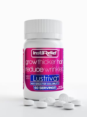 InstaRelief Hair Growth with Lustriva - Clinically Shown to Grow Thicker, Healthier Hair in 3 Weeks, Reduce Wrinkles and Fine Lines, with Biotin, Silicon, and Arginine, 60 Tablets