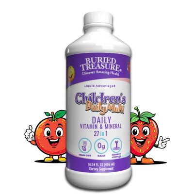 Buried Treasure Childrens Daily Liquid Multivitamin - 16 oz, 16 servings, Orange Mango Flavor, Supports Kids with Essential Nutrients &amp; Minerals
