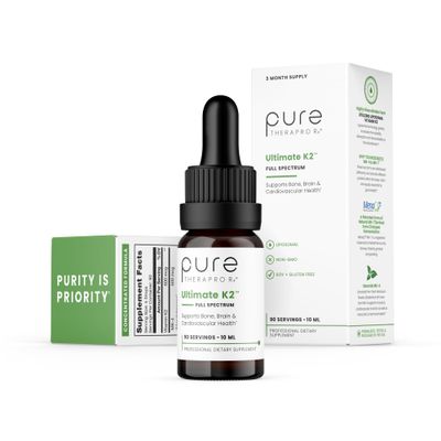 Pure Therapro Rx Ultimate K2 Supplement | Liquid Liposomal Vitamin K2 Drops | 90 Servings | 600mcg Vegan K2 as MK4 &amp; MenaQ7 MK7 | Supports Bone Health, Heart Health, Skin &amp; Hair | 10 mL