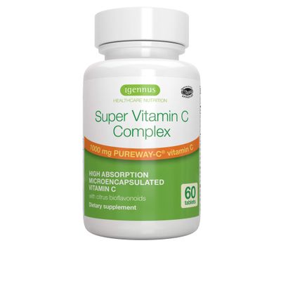 High Absorption Super Vitamin C, Clean Label Pureway-C 1000mg, Vegan Vitamin C with Bioflavonoids, 60 Servings, 24-Hour Action, Immune Health, Energy, Heart &amp; Brain, by Igennus