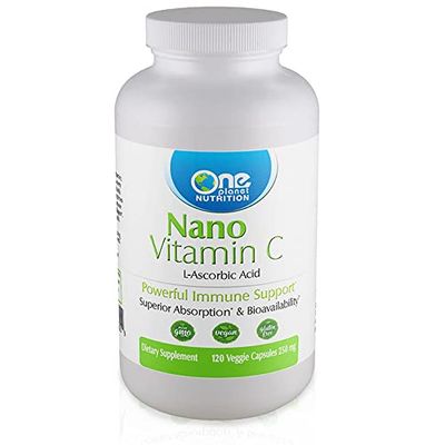 One Planet Nutrition Nano Vitamin C 250 mg Veggie Capsules (120 Servings), Ascorbic Acid from Lime Extract, Nano for Enhanced Absorption, Supports Collagen Production &amp; Immune Health, Non-GMO, Vegan