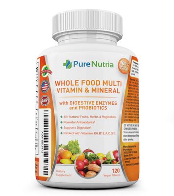 Whole Food MultiVitamin and Minerals with Probiotic Enzymes - 120 Multivitamins for Women and Men - Packed with WholeFood and Herbal Ingredients - Powerful Antioxidants for Digestive Support