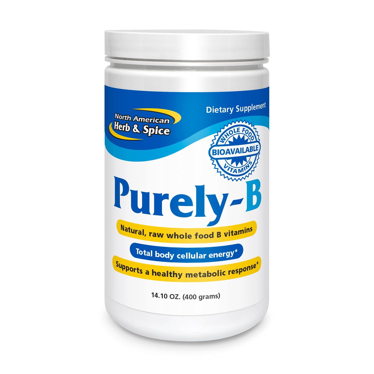 North American Herb &amp; Spice Purely-B - 14.1 oz - Whole Food B Complex Concentrate - Natural Energy Source, Healthy Metabolic Response - Raw Chaga &amp; Maca - Non-GMO - 28 Servings