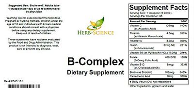 Vitamin B-Complex,Super B Complex Vitamins with Vitamin C Liquid, 16 oz - All B Vitamins Including B1, B2, B3, B5, B6, B7, B9, B12, Folic Acid, Niacin, Biotin, Alcohol-Free - Herb-Science