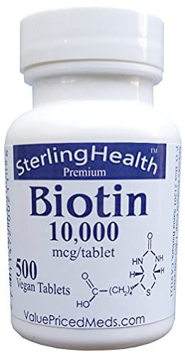 Biotin 10,000 mcg (500 Tablets) for Hair Growth, Skin, Strong Nails, biotin 10mg