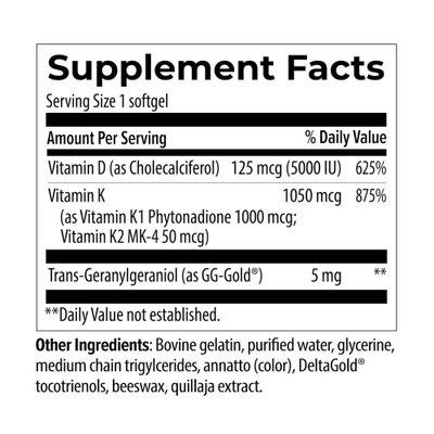 Reignite Wellness by JJ Virgin Vitamin D Plus - Relevant Serving of 5000 IU, Highly Absorbable Vitamin D + Vitamin K1 &amp; K2 - GG Supplement for Immune Health - Bone and Heart Supplement (60 Softgels)