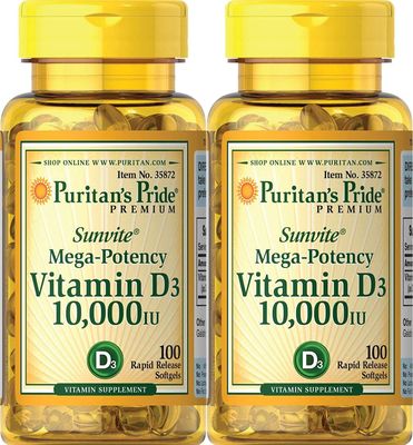 Puritan&#39;s Pride Vitamin D3 10,000 IU, 100 Count (2 Pack)