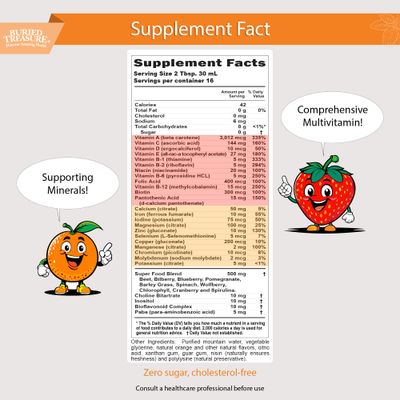 Buried Treasure Childrens Daily Liquid Multivitamin - 16 oz, 16 servings, Orange Mango Flavor, Supports Kids with Essential Nutrients & Minerals