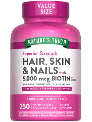 Nature&#39;s Truth Hair, Skin &amp; Nails Vitamins | 5000mcg | 250 Softgels | Includes Collagen, Biotin and Coconut Oil | Non-GMO &amp; Gluten Free Supplement for Women and Men