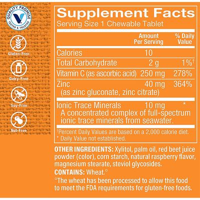 Chewable Zinc with Vitamin C - Immune Support - Raspberry (60 Chewable Tablets)