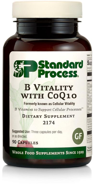 Standard Process B Vitality with CoQ10 - Supports Cellular Processes with Thiamine, Biotin, CoQ10, Vitamin B12, Riboflavin, Niacin, Vitamin B6, Folic Acid, Pantothenic Acid, Ginseng - 90 Capsules