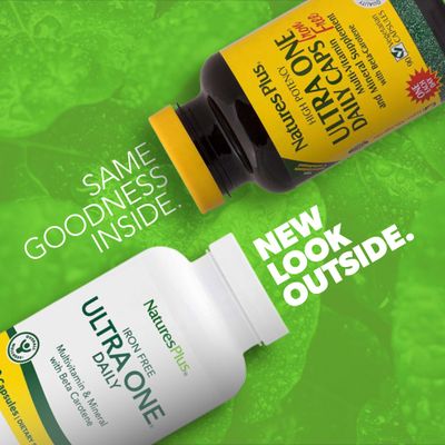 Natures Plus Ultra One Iron Free - 90 Easy to Swallow Capsules - High Potency Once Daily Multivitamin &amp; Mineral Supplement - Natural Energy - Vegetarian, Gluten-Free - 90 Servings