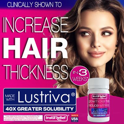 InstaRelief Hair Growth with Lustriva - Clinically Shown to Grow Thicker, Healthier Hair in 3 Weeks, Reduce Wrinkles and Fine Lines, with Biotin, Silicon, and Arginine, 60 Tablets