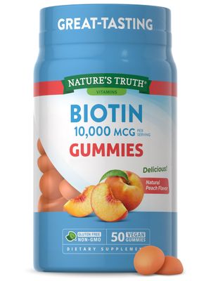 Nature&#39;s Truth Biotin Gummies | 10000mcg | 50 Count | Vegan, Non-GMO &amp; Gluten Free Supplement | Peach Flavor