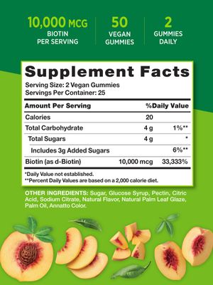 Nature's Truth Biotin Gummies | 10000mcg | 50 Count | Vegan, Non-GMO &amp; Gluten Free Supplement | Peach Flavor
