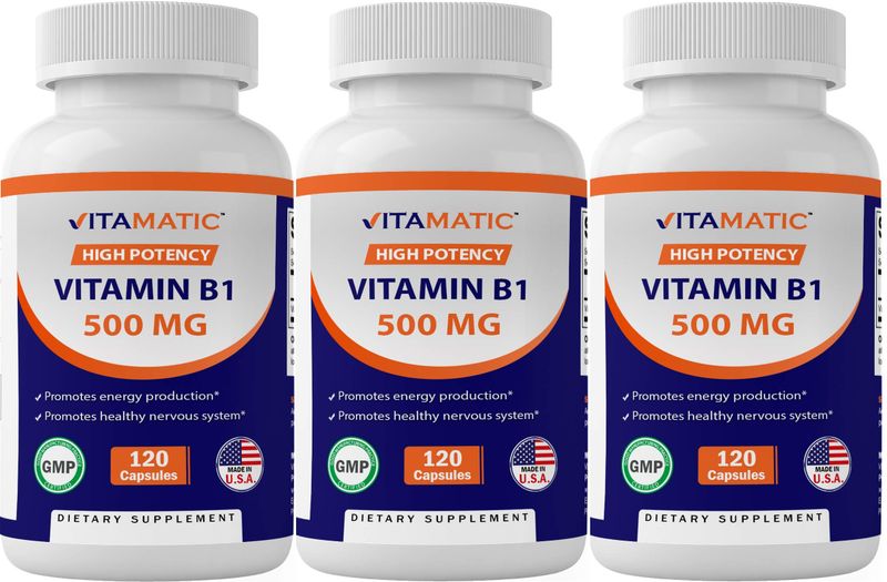 Vitamatic 3 Pack Vitamin B1 (Thiamine) 500mg, 120 Capsules