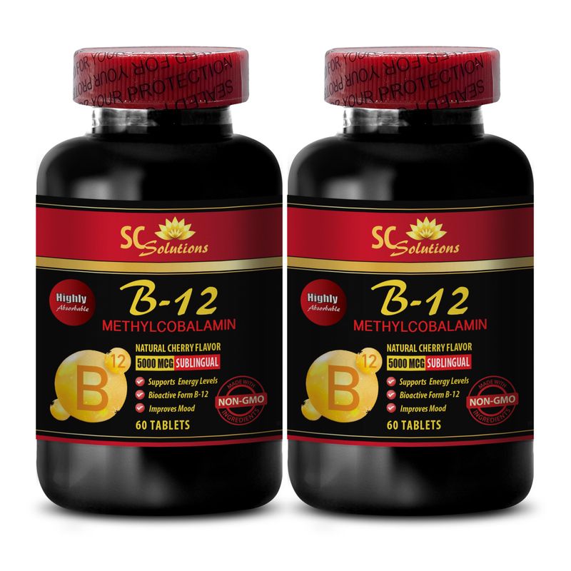 Vitamin b12 Tablets - METHYLCOBALAMIN Vitamin B-12 5000 - Energy Supplements, Energy Supplements for Men, Vitamin B12, Skin Support Pills, Metabolism Support b12 Pills, Energy - 2 Bottles 120 Tablets