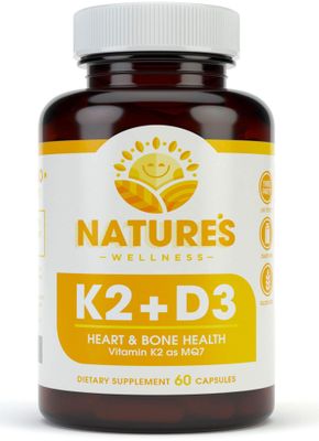Vitamin K2 (mk7) with D3 Supplement for Best Absorption - 2-in-1 Support for Heart Health and Strong Bones | Vitamin D &amp; K Complex | D3 5000 IU + K2 100 mcg | GMO &amp; Gluten Free - 60 Count