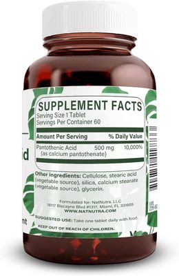 Natural Nutra Time Release Pantothenic Acid 500 mg, Vitamin B5 Supplement, Helps Break Down Fat and Carbohydrates, Metabolism and Energy, 60 Vegetarian Tablets (3 Pack)
