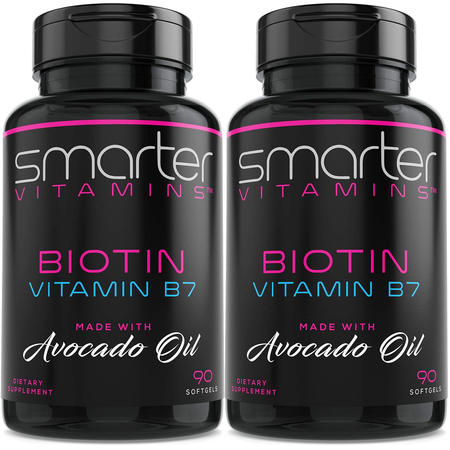 (2 Pack) Smarter Biotin 5000mcg in Avocado Oil, Vitamin B7, Hair, Skin &amp; Nail Support, Non-GMO, 90 Mini Liquid Softgels, No Soy